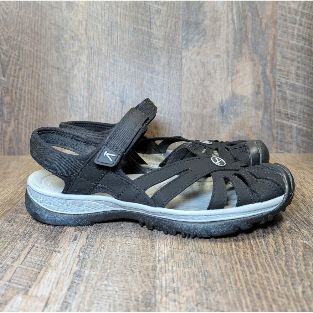 Keen Rose Sandals Womens Size 7 Black Adjustable Hook & Loop Strap Comfort